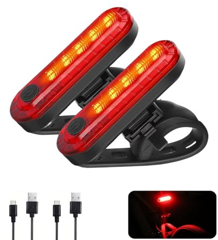 2 Pack Rear Bike Lights, LED Tail Light, Ultra Bright USB Rechargeable Bicycle Taillights, Waterproof Bike Back Light for Cycling Helmet Backpack Safety Warning 4 Light Modes