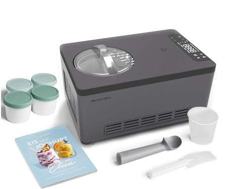 Springlane Elisa Máquina de helado y preparadora de yogur de 2,0 l, con compresor autoenfriante, 220 W, de acero inoxidable con función de refrigeración y calentamiento (Elisa antracita, máquina de