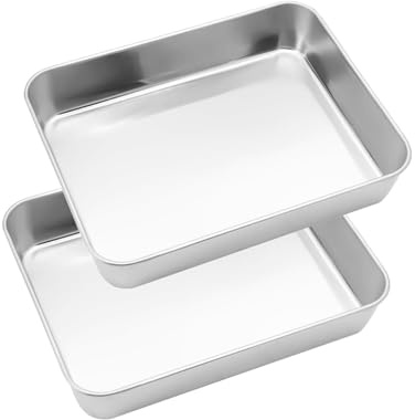 Seahelms 2 Pcs Baking Tray Deep Oven Tray 31x24x5CM Stainless Steel Baking Sheet Pans Rectangle Cake Tin for Baking Brownie,Lasagna,Healthy & Non Toxic, Mirror Finished & Dishwasher Safe