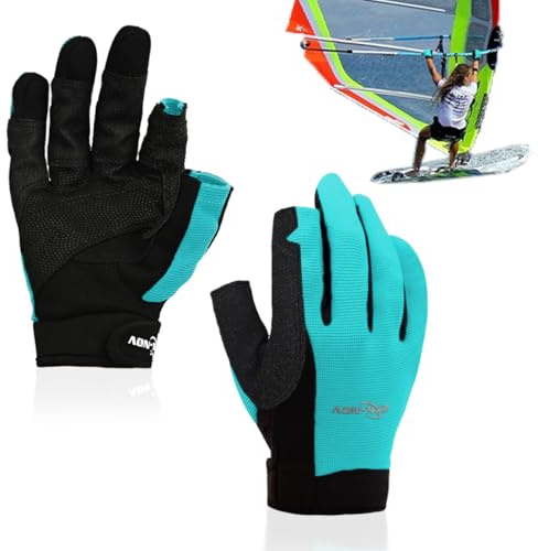 2XK-NOV Sailing Gloves Men & Women - Wear-resistance Rowing Gloves Fingerless with ¾ Length Fingers, for Kayaking, Fishing, Water sports, 1 Pair, Please measure palm circumference (Lake Blue, XL)