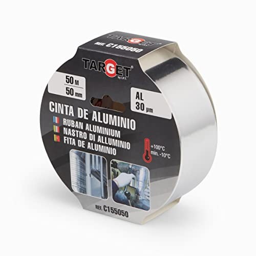 TARGET Nastro adesivo in alluminio resistente – alta durata, impermeabile e anticorrosivo – ideale per riparazioni, isolamento e condotti HVAC (50 metri x 50 mm)