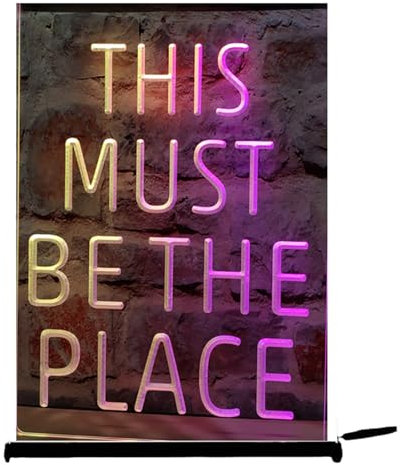 KEYQEEN This Must Be The Place Letrero de neón, Luces de neón LED con atenuación RGB de App para decoración de Habitaciones, Letrero Luminoso USB de pie de Escritorio,40x30cm