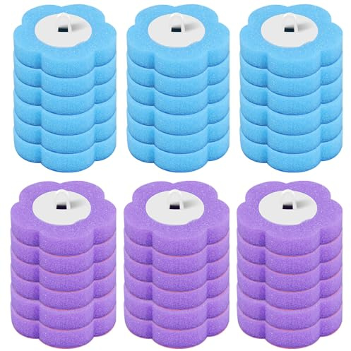 Juego de 30 cepillos de baño Desechables con 30 Piezas de Limpiador, Juego de escobilla de Inodoro con de Limpieza Estrecho para baño, Lavabo, bañera y Suelo (Azul-Morado)
