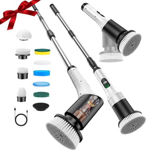 Cepillo Electrico Limpieza Hogar, Fregadora Giratoria Eléctrico Inalámbrico, con 9 Cabezales Reemplazables y Impermeable IPX6, 2 Modos de Velocidad, para Limpieza del Hogar, Baño, Suelos, Azulejos