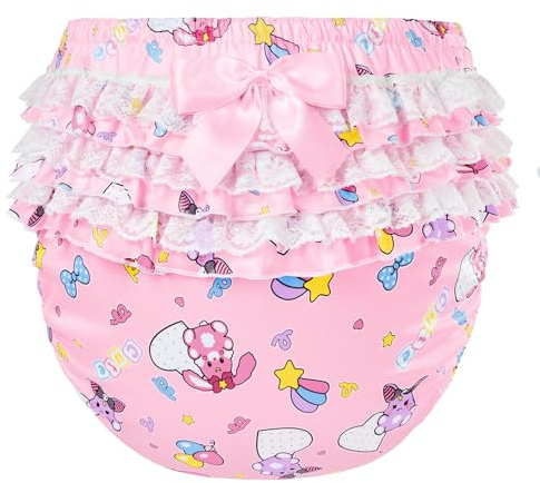 LittleForBig Silky Washable Reusable Waterproof Ruffled Lace Bow Baby Usagi & Bella Pattern Ruffle Adult Diaper Cover