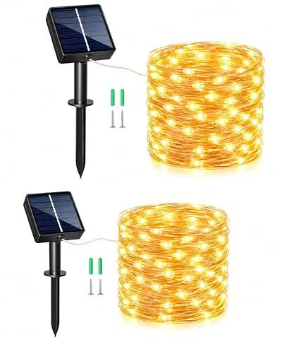 [2 Pacchi ]Catena Luci Solari Esterno, 5M 50LED Luci Solari da Giardino Esterno 8 Modalità IP65 Impermeabile Luci Esterno Decorative Per Patio Natale Matrimoni Festa[Classe di efficienza energetica G]