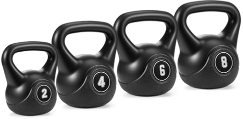 20 kg Kettlebell-Set 4-teilig – Kettlebell Gewicht für Heim-Fitnessstudio, 2/4/6/8 kg Heavy Duty Hantelset mit HDPE-Ummantelung für Krafttraining, Muskelaufbau und Ganzkörperübungen