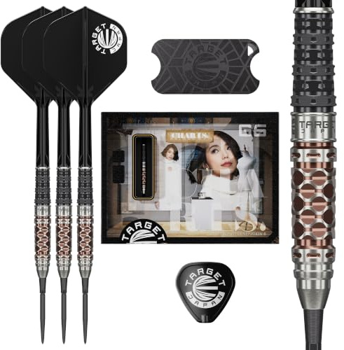 Target Japan Charis G6 Steel Tip Darts with Kflex, 23G | 90% Tungsten Dart Set, K-Flex Flights and Shafts No.2, Swiss Storm Nano Point Tips, Point Guard/Stand, Storage Tin, Cathy Leung Gen 6