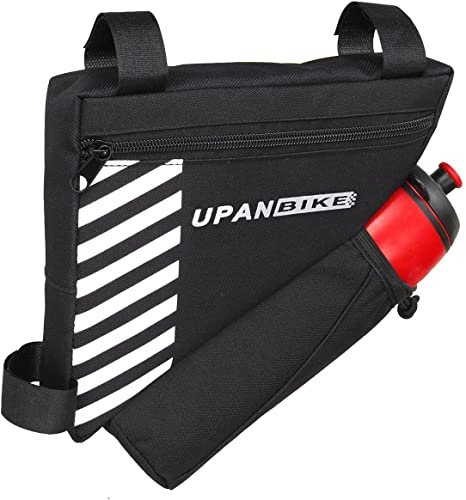 UPANBIKE Borsa da telaio per bicicletta, porta bottiglia d'acqua da 1,5 l, borsa da sella per bicicletta, con porta bottiglia d'acqua, accessori per bicicletta (nero, bottiglia d'acqua non inclusa)