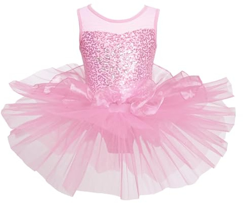 Freebily Tutu Ballerina Bambina Body Ginnastica Artistica Senza Maniche | Vestito Danza Classica da Balletto Scollo Rotondo Leotards Paillettes Abito da Ballo Saggio Latino Dancewear