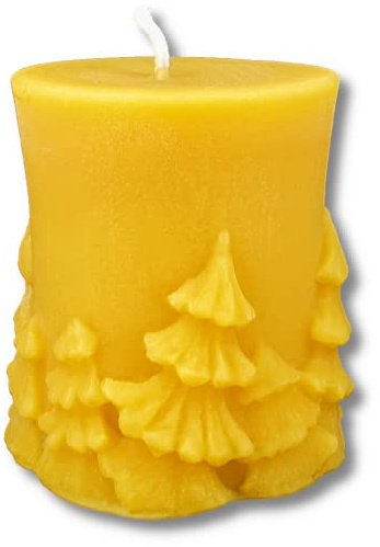 BAYERWALDIMKER | Bienenwachskerze | Tannenbäume | 7,0 x Ø 6,5 cm | Handgemacht | 100% Bienenwachs | vom Imker aus dem Bayerischen Wald | Kerze | Wachskerze | Stumpen | Stumpenkerze