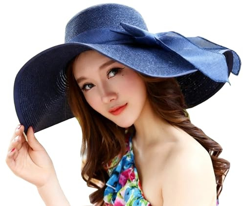 Cappello Estivo da Donna con Tesa Larga Floppy Cappello Estivo a Tesa Grande Fiocco da Giardino da Spiaggia Cappello da Sole Grande Estate