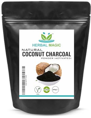 Herbal Magic Activated Coconut Charcoal Powder Food Grade Quality Excellent Detoxifying, Cleansing Properties Naturally Supports Skin, Body Care & Oral Care,UKAS LAB Tested in The UK-200g (Pack of 1)