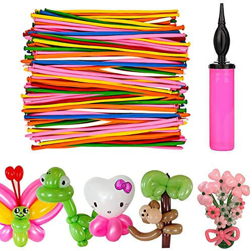 Modellier Luftballon,100pcs Lange Bunte Ballons,Magic Luftballons,DIY Ballon Für Party Hochzeit Geburtstag für Veranstaltungen Dekoration(mit großer Pumpe)