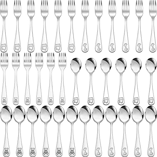 EBOOT 36 Pieces Toddler Utensils Kids Silverware Set, Stainless Steel Childrens Forks and Spoons Sets, Food Grade Metal Cutlery Set, Dishwasher Safe(Zoo Animal)