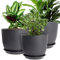 MUAEEOK Plant Pots 25/23/20 cm, Set of 3 Modern Decorative Plastic Planters with Drainage Holes and Saucers Plastic Flower Pots Nursery Planting Pot for House Plants Indoor Flowers Plants (Black)