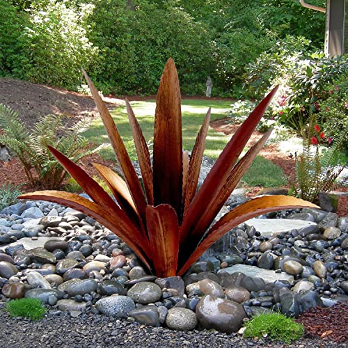 clyqyy gör-det-själv metall agave växt konst gård tequila konst skulptur, tequila rustik trädgårdsskulptur staty utomhusdekor, agave metallväxter för gården, trädgårdsgräsmatta prydnader (12 löv – gul