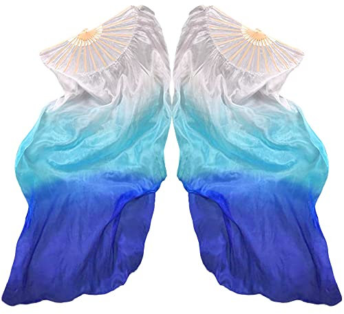 Hayaww 1 Paire Long éVentail, D'éVentails De Danse Du Ventre Voiles éVentail De Danse Du Ventre Pour Femme Eventail De Danse Oriental, 1.8 m, Pour Spectacles, RéPéTitions(Dégradé Bleu)