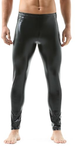 QiaTi Herr konstläder tajta byxor herr leggings långa byxor PU skinny smala byxor konstläderbyxor herr klubb dans, svart, 4XL