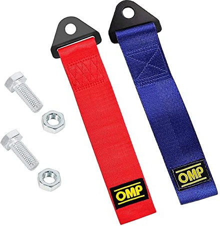 Exsbtay 2 Pezzi Cinghia di Traino Rosso, Gancio Traino in Tessuto, Corda per Rimorchio in Nylon, per Paraurti Anteriore e Posteriore, Fune di Traino Universale Racing (Rossa,Blu)