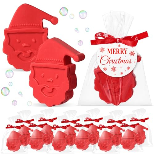 Heigble 90 Pcs Christmas Soap Bars Christmas Gift Bulk with 30 Holiday Glycerin Snowflake Xmas Tree Santa Clause Gingerbread Men Soap 30 Bag 30 Tag for Guest Coworker Bathroom(Red,Santa Claus)