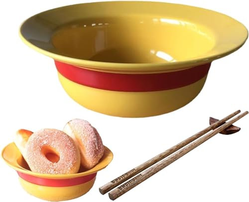 FIYSON Lustige Anime Strohhut Schüssel, 500ml Keramik Ramen Schüssel mit Essstäbchen, Witzige Salatschüsseln, Futternäpfe Behälter, Pastaschüsseln, Suppenschüssel Set für Anime-Fans, Geschenk (Stil 1)