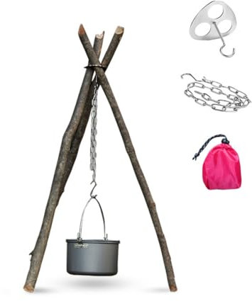 KOMUNJ Barbacoa de tres patas de acero inoxidable,Gancho de anillo multifuncional,Accesorios de cocina para barbacoa giratoria