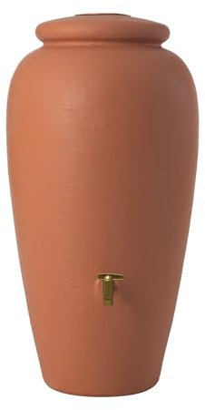 GARANTIA Amphore Regentonne Komplett-Set 300 Liter terrakotta inkl. Kunststoff-Auslaufhahn und Fallrohranschluss - Regentonne 300 Liter, Regenfass, Wassertank, Wassertonnen für Garten, Wasserfass