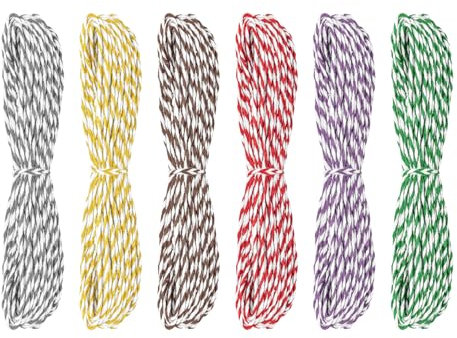 6 paquetes de 10 metros de hilo de algodón colorido, cordón de algodón decorativo, hilo para manualidades, cinta para envolver regalos, cuerda de algodón de 2 mm para jardinería hecha a mano (Sara)