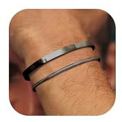 YADOCA Mens Bracelets Stackable Black Bracelet for Men Cuff Snake Rope Cuban Link Chain Bracelet Set 19cm Mens Jewelry Gifts for Dad Boyfriend Husband Son -1