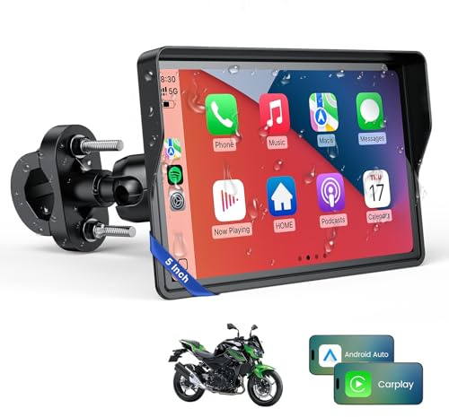 WonVon 5 Pulgadas CarPlay para Motocicleta Sistema de Navegación GPS con Apple CarPlay y Android Auto Pantalla Portátil con Doble Bluetooth, Navegación, Siri, Asistente de Google