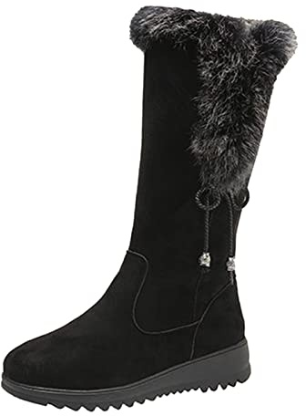 MJGkhiy Stivali Donna Invernali Alti Eleganti Caldo Foderato In Pile Scarponi Comodi Pelliccia Scarpe Con Tacco Stivaletti Da Neve Snow Boots Morbide Stivaletto Alla Caviglia Antiscivolo