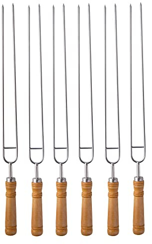 IMEEA Double Skewers for Grilling Thickened Stainless Steel Kebab BBQ Skewers with Wood Handle, 16.5-Inch