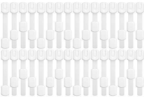 WELLGRO 8, 16 oder 32er Set Baby Kindersicherung zum Absichern für Schubladen und Schränke, Schubladensicherung, längenverstellbar, Stückzahl:32 Stück