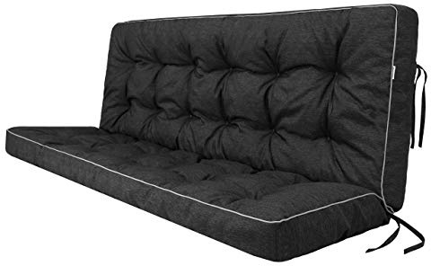 HOBBYGARDEN Bänkkudde och sittdyna utomhus för trädgårdsbänk, pallkudde och hollywoodgunga – dyna 100 x 49 cm sits/100 x 56 cm ryggstöd, svart