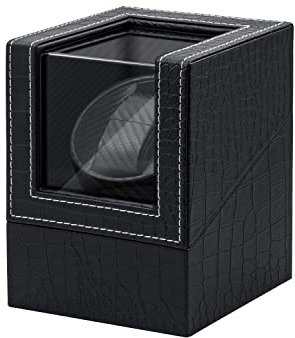 Mcbazel Scatola Carica Orologio Automatici, Scatola Avvolgitore per orologi 1 Slot Crocodile Pelle Pattern Accessori per Custodie per Orologi con Spina Europea - Nero