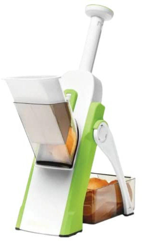 Mandolina Affettatrice Manuale Multifunzione, per taglia verdure verticale professionale con Spessore regolabile, Patate, Cipolla, Frutta, Cutter Kitchen (VERDE)