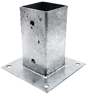 DOJA Barcelona | Kantholz Pfostenträger | 91x91 mm | Bodenhülse Zaunpfosten Metall Verzinkt | Pfostenanker Aufschraubhülse mit Anschraubsockel | Vierkant Pfosten Anker | Holzpfosten, Holzbalken