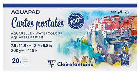 Clairefontaine 975953C - Reisealbum Aquapad 7,5 x 14,8cm, Format Postkarten, geleimt mit 20 Bogen 300g, ideal für die Gestaltung eigener Postkarten, 1 Stück, mehrfarbig