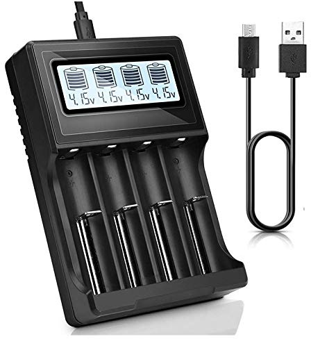 Jufjsfy Charger, LCD Display Speed Batteries Charger with 4 Bay Discharge Function for Rechargeable 3.7V - Batteries