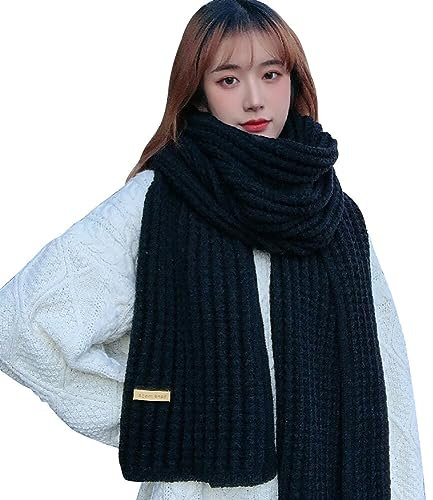 Asudaro Damen Strickschal, Winter Gestrickter Wollschal 190 Cm X 35 Cm Dicker Gestrickter Warmer Winter Schal Merino Kaschmir Strickschal Damen/Herren Für Outdoor-Skifahren,Radfahren Und Bergsteigen