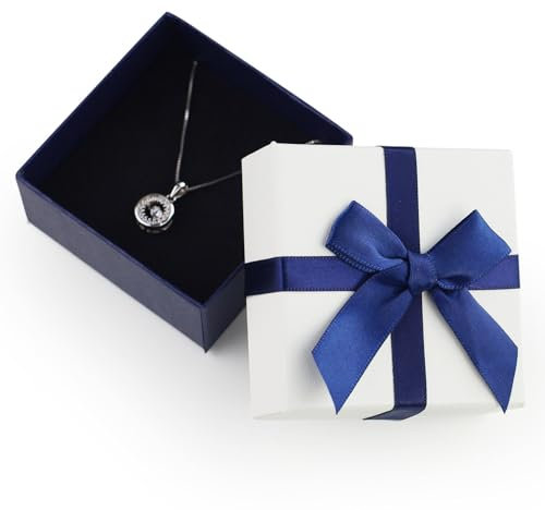 HXMJIED Jewellery Gift Boxes With Lids, 7.5x7.5x3.5cm Bow Jewelry Gift Box, Square Paper Jewelry Gifts Boxes With Bow, Gift Packaging Box, White Necklace Gift Box With Ribbon Cardboard