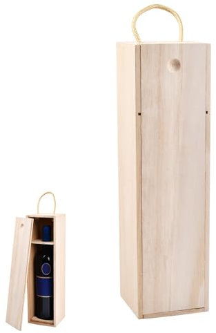 Wooden Wine Box, 35x10x10 cm Wine Bottle Gift Box with Handle, Natural Wood Wine Holder, Single Bottle Wine Box, Wine Bottle Gift Case for Party Birthday Weddings Housewarming Anniversary