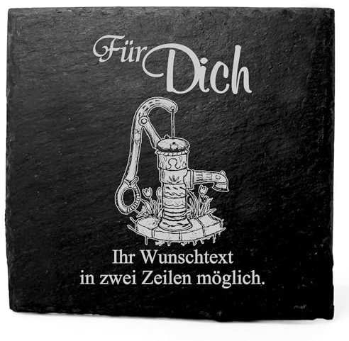 Decorative Slate Coaster Personalised Old Fountain – For You – 11 x 11 cm Black Beer Mat Table Decoration Beer Coaster Wine Coaster