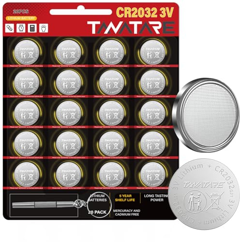 Tanatare CR2032 Batteries 20 Pack, CR2032 Lithium 3V Coin Battery with 3-in-1 Mini Screwdriver, High Capacity Button Coin Cell for Key Fob Battery, Watches, 5 Year Shelf Life