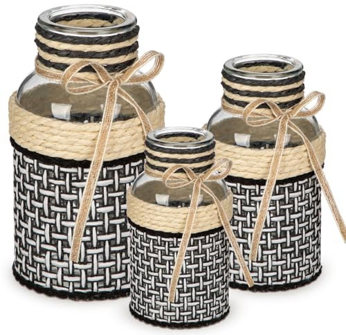 Handgjord glasvas av rörnät, glasvas av halmnät, blomvas av boho rottingglas, vas i rustik lantlig stil, glasvas för blomsterarrangemang, flaska