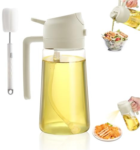Zssxysm Spruzzino Olio Friggitrice Aria, 470ml Nebulizzatore Olio con Spazzola Pulizia, Spruzzino Olio Friggitrice Aria, Spruzzino Olio Accessori per Cuocere, Grigliare (Bianco)