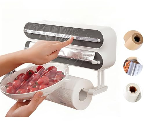 Buithafu dispensador Papel Aluminio y Film con Cortador, dispensador y dispensador para Papel de Aluminio y Film Transparente, dispensador con Soporte para Toallas de Papel y Cortador