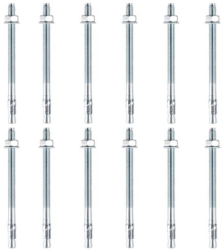 12 Piezas Anclaje Macho de Expansión, Tornillo de Expansión Galvanizados, Pernos de Expansión para Barandillas, Ventanas, Muros Cortina, Mecánicos, Vigas (M10 x 110 mm)