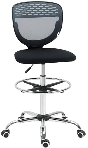 Vinsetto Drafting Chair, Swivel Office Draughtsman Chair, Mesh Standing Desk Chair with Adjustable Foot Ring, Armless, Grey